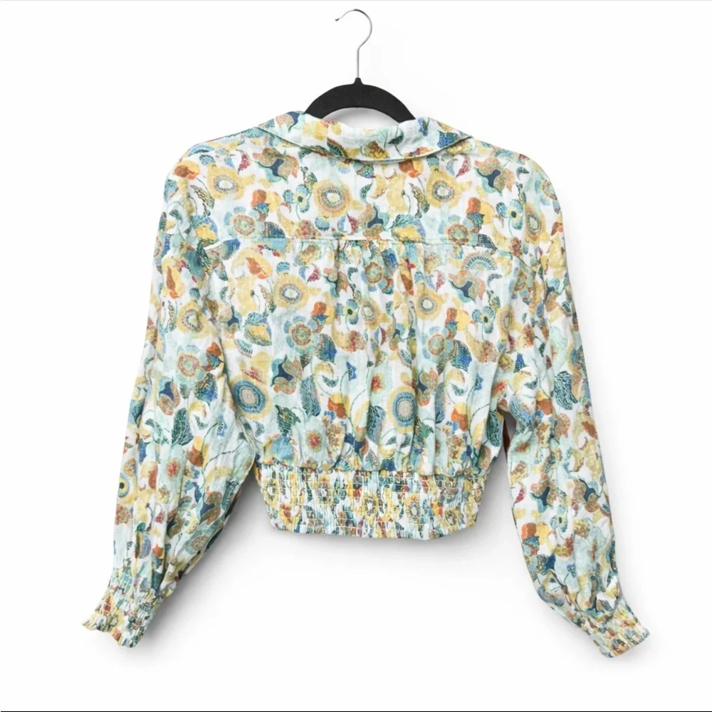 Anthropologie Twist Crop Top Smocked
Floral Printed Wrap Blouse 2pc cotton - Picture 5 of 7